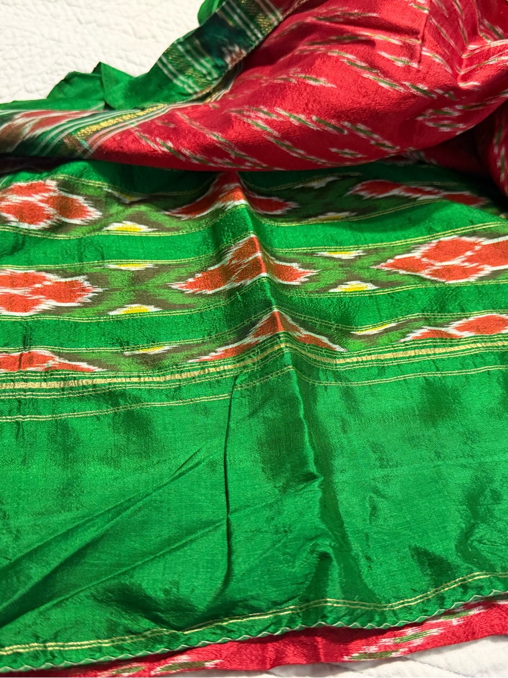 Red and Green Women's Sari  - Lightweight Fashion Accessory
